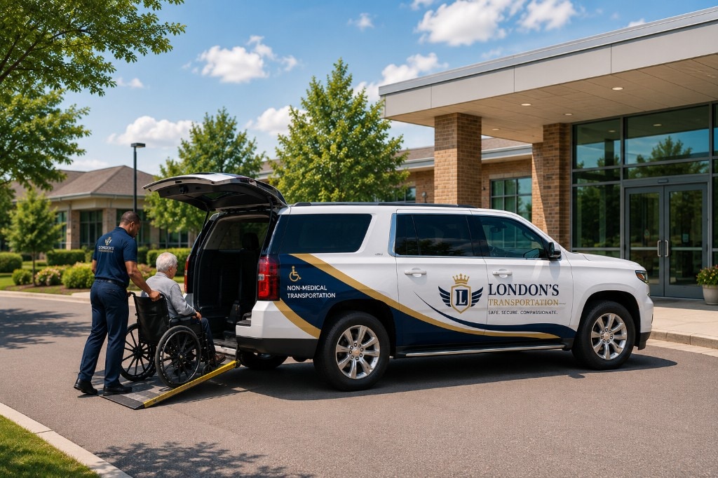 London's Transportation white SUV for non-emergency medical transportation